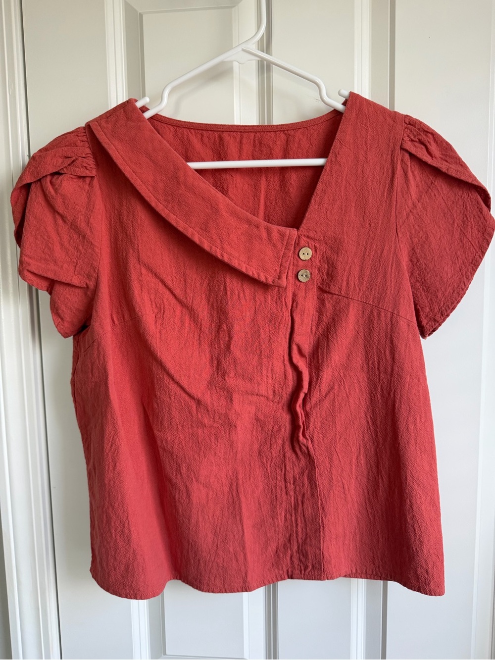 Women's Textured Short-Sleeve Top in Coral Red